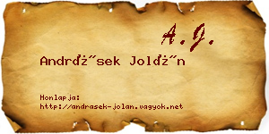 Andrásek Jolán névjegykártya